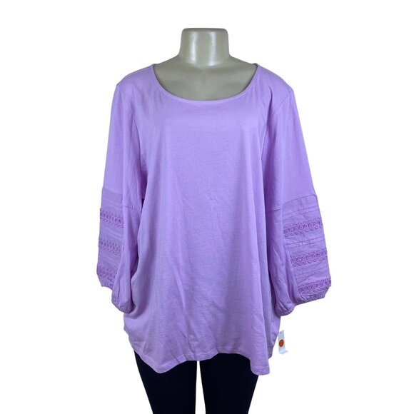 Talbots Lavender Cotton Blouse Embroidered Long Sleeve Plus Sz Shirt Sz 2X - Picture 1 of 7
